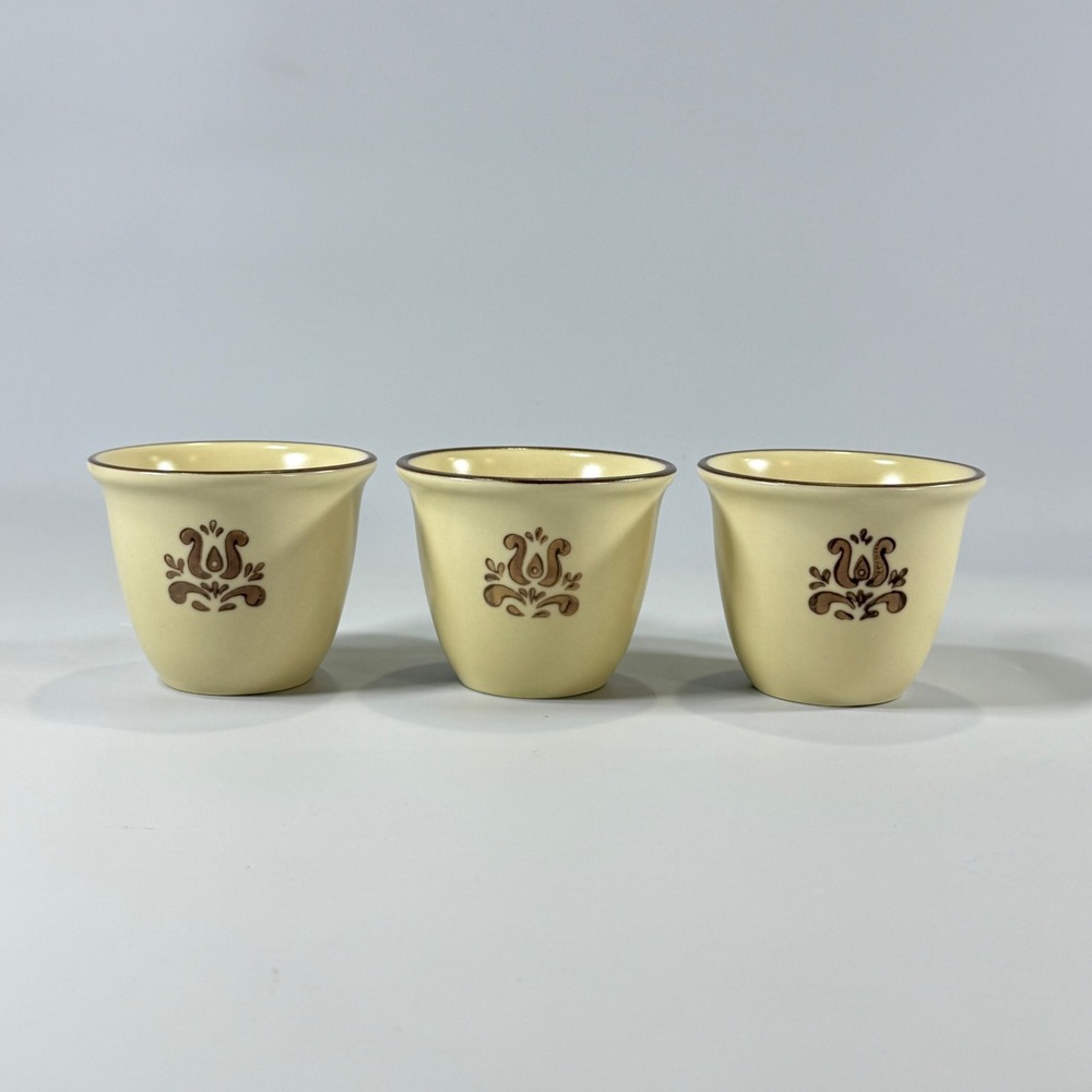 VTG Pfaltzgraff Village Custard Cup Set 3 Cream Brown Floral Farmhouse Stoneware